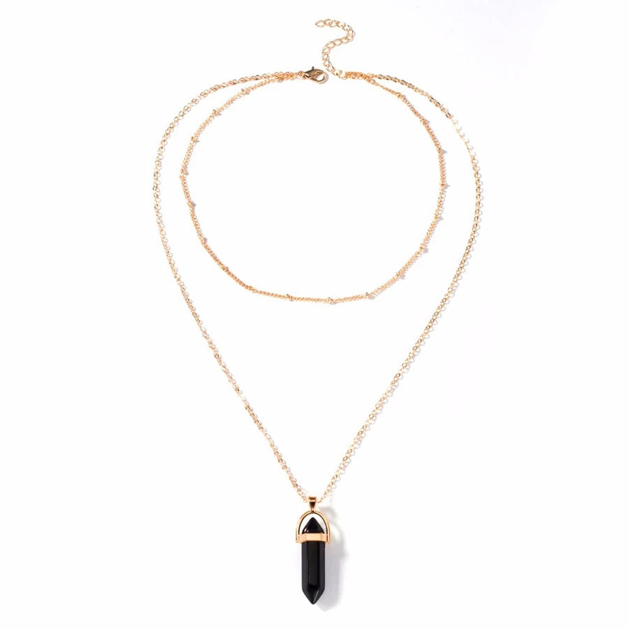 Crystal Hexagonal Column Double-Layer Necklace