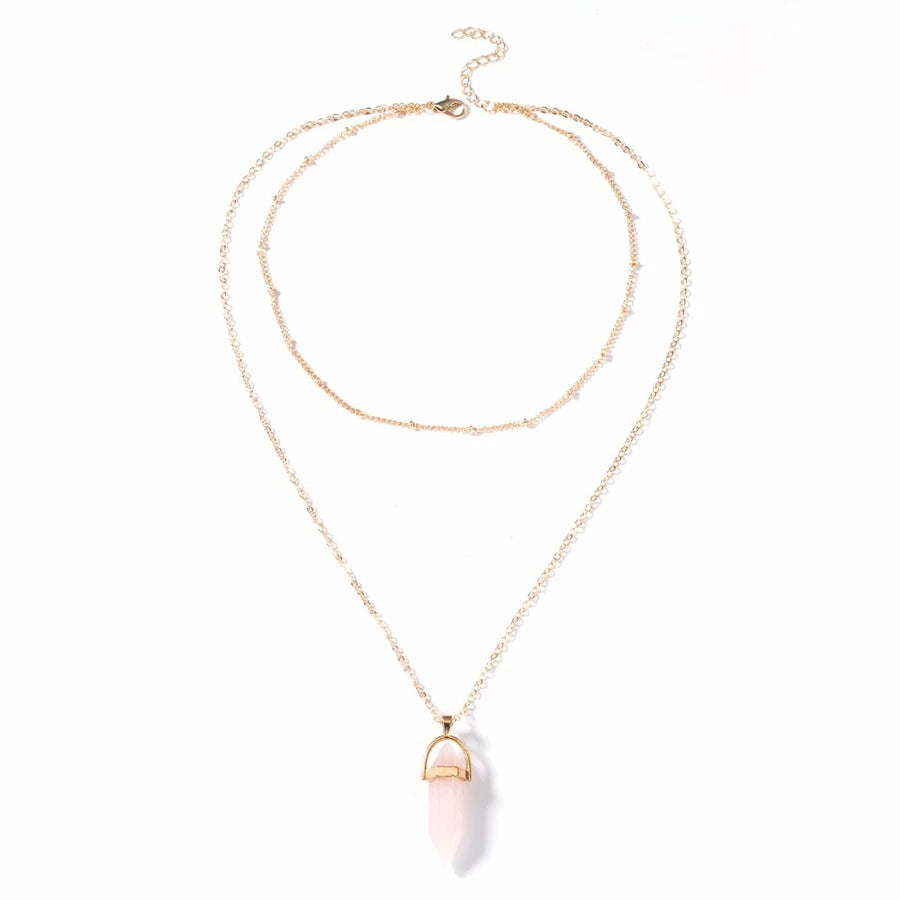 Crystal Hexagonal Column Double-Layer Necklace