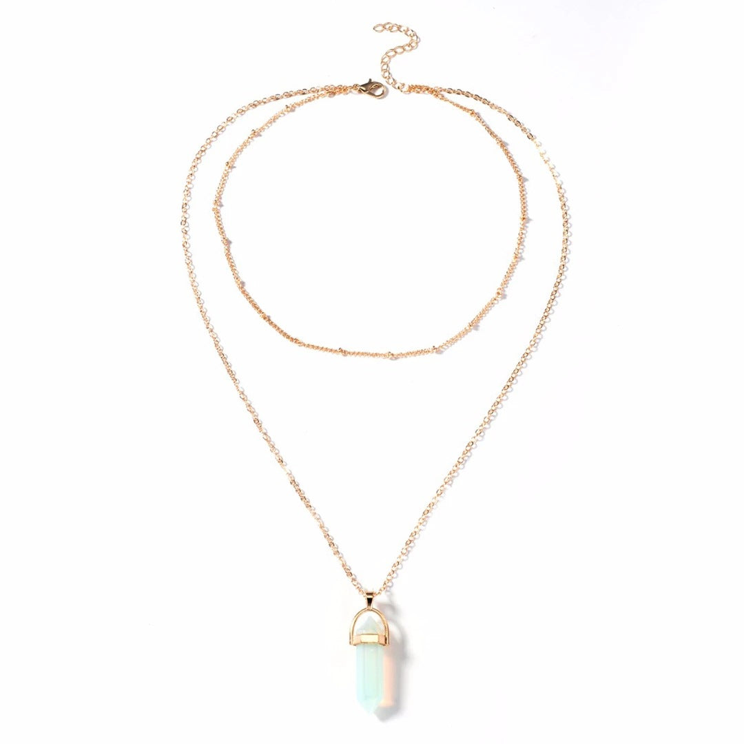 Crystal Hexagonal Column Double-Layer Necklace