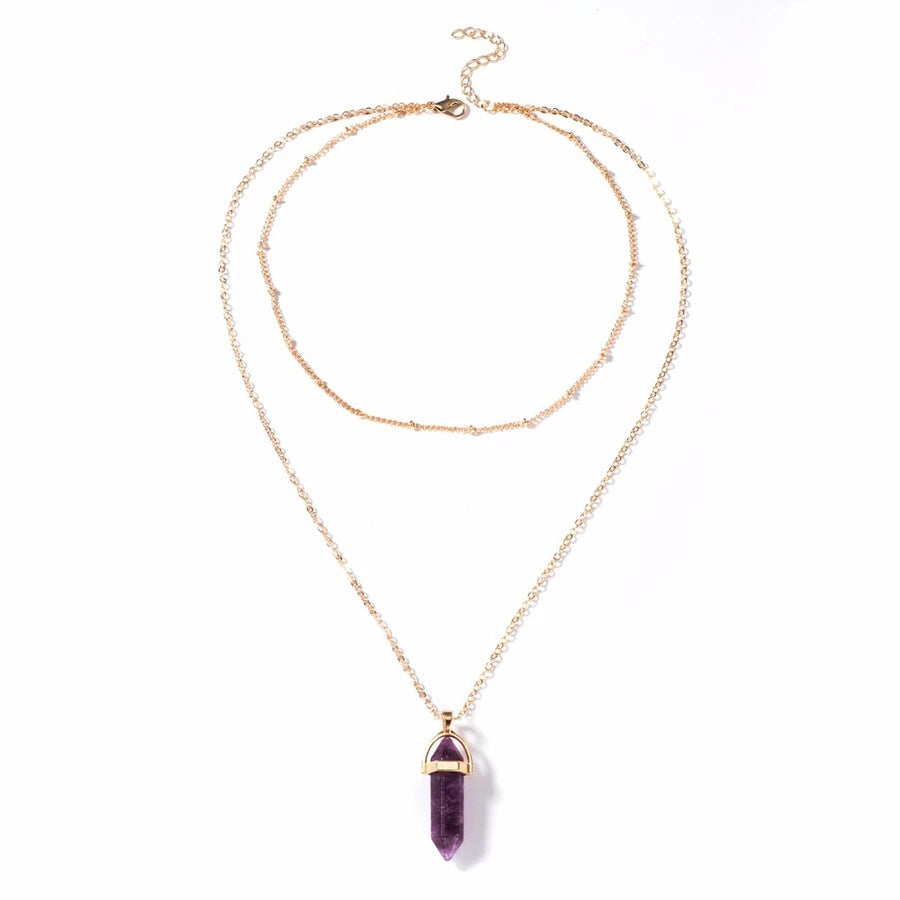 Crystal Hexagonal Column Double-Layer Necklace