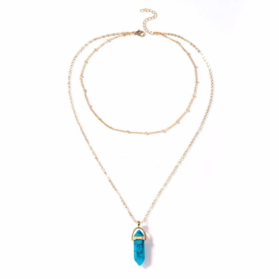 Crystal Hexagonal Column Double-Layer Necklace