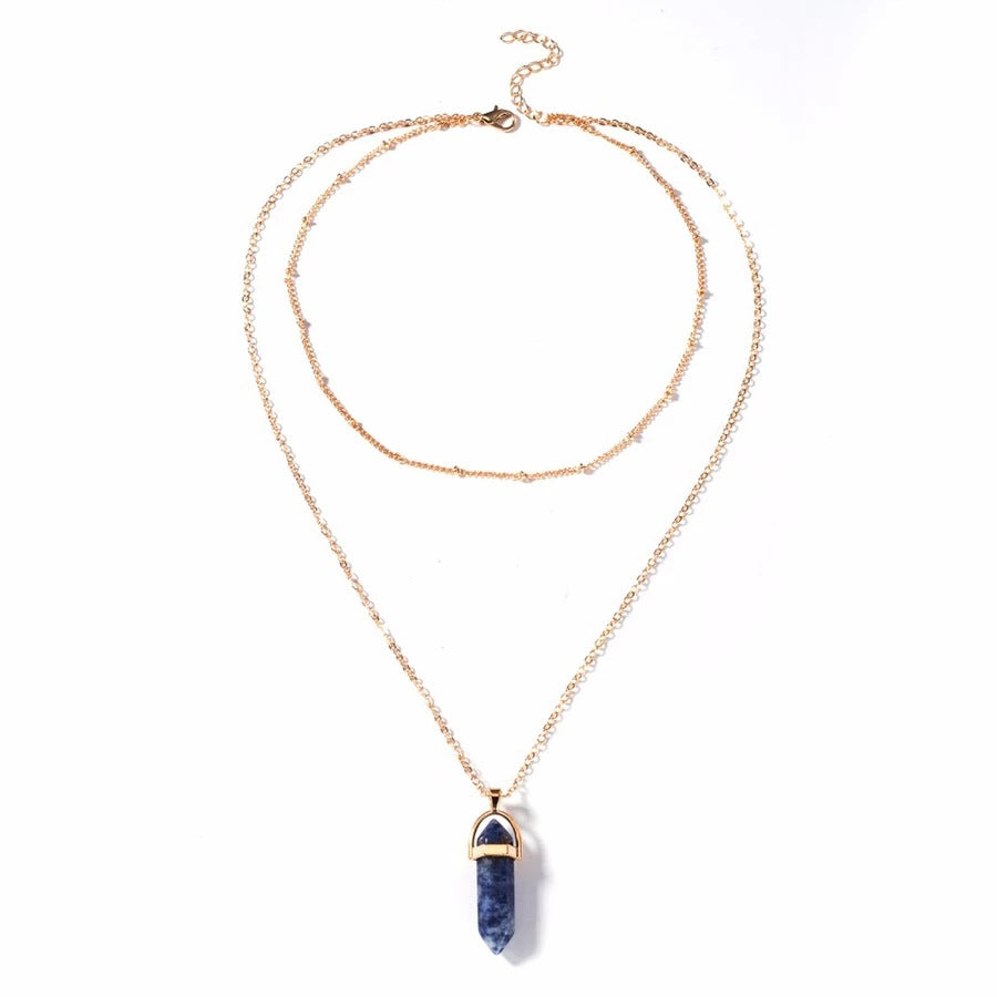 Crystal Hexagonal Column Double-Layer Necklace