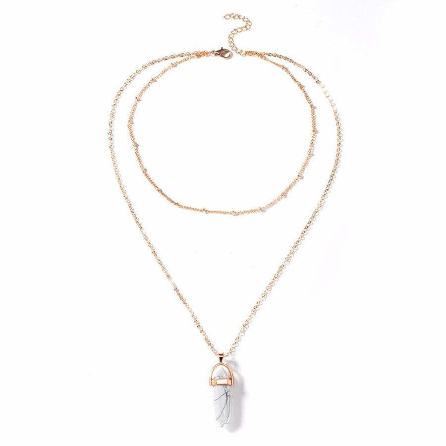 Crystal Hexagonal Column Double-Layer Necklace