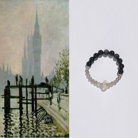 City of Fog - Silver Obsidian & Gray Agate Bracelet