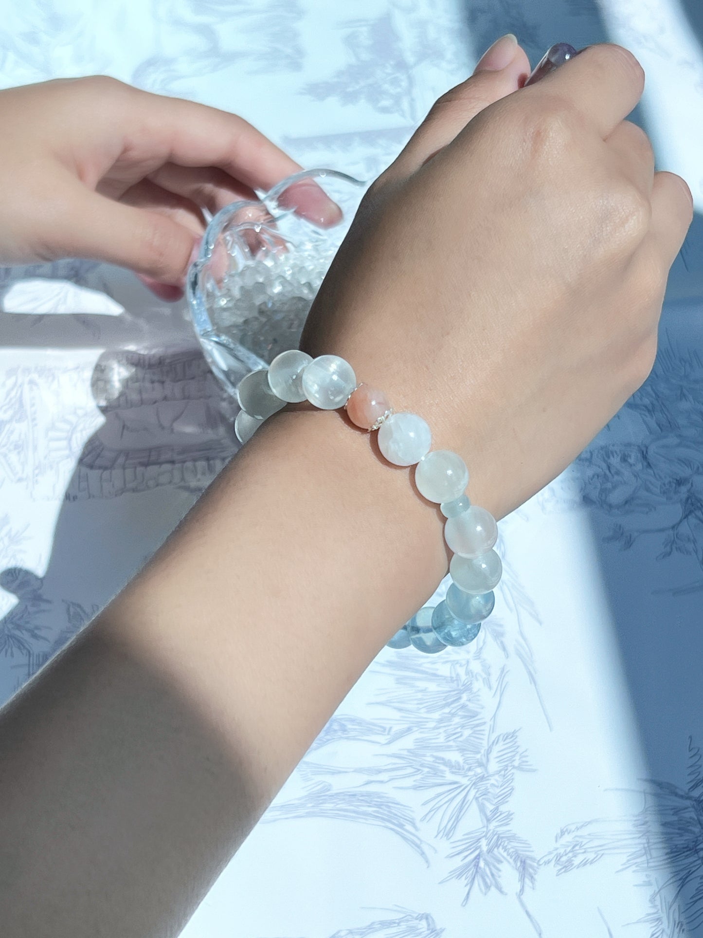 Love Letter - Aquamarine & Afghan White Jade Bracelet