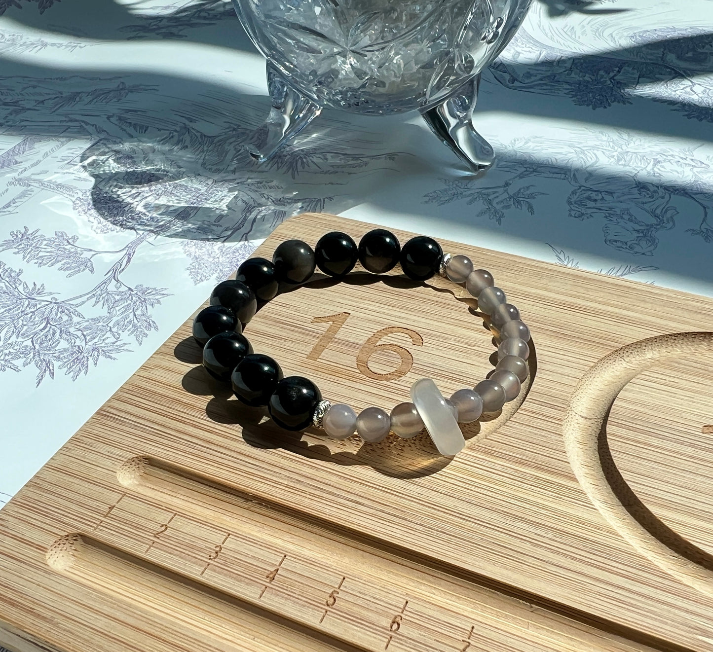 City of Fog - Silver Obsidian & Gray Agate Bracelet