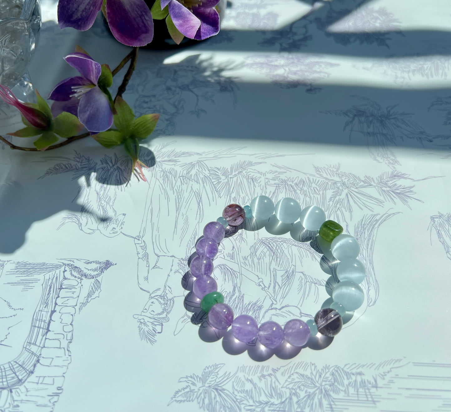 Violet Luna - Amethyst & White Cat's Eye Bracelet