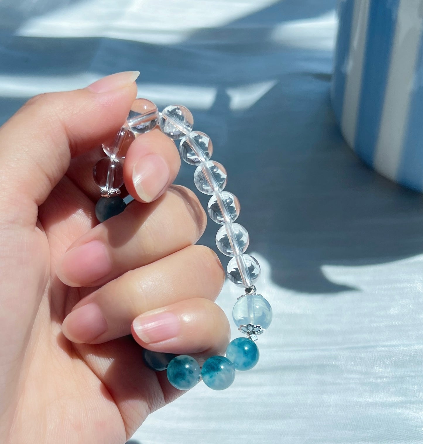 Clear Reflection - Ink Blue Chalcedony & Clear Quartz Bracelet