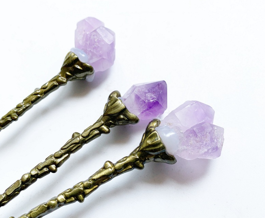 Raw Amethyst European Vintage Carved Spoon