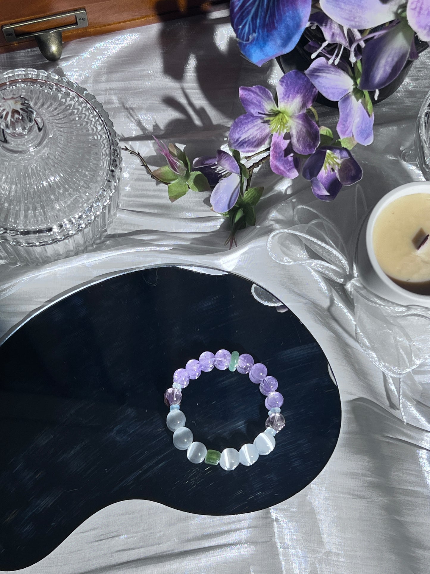 Violet Luna - Amethyst & White Cat's Eye Bracelet