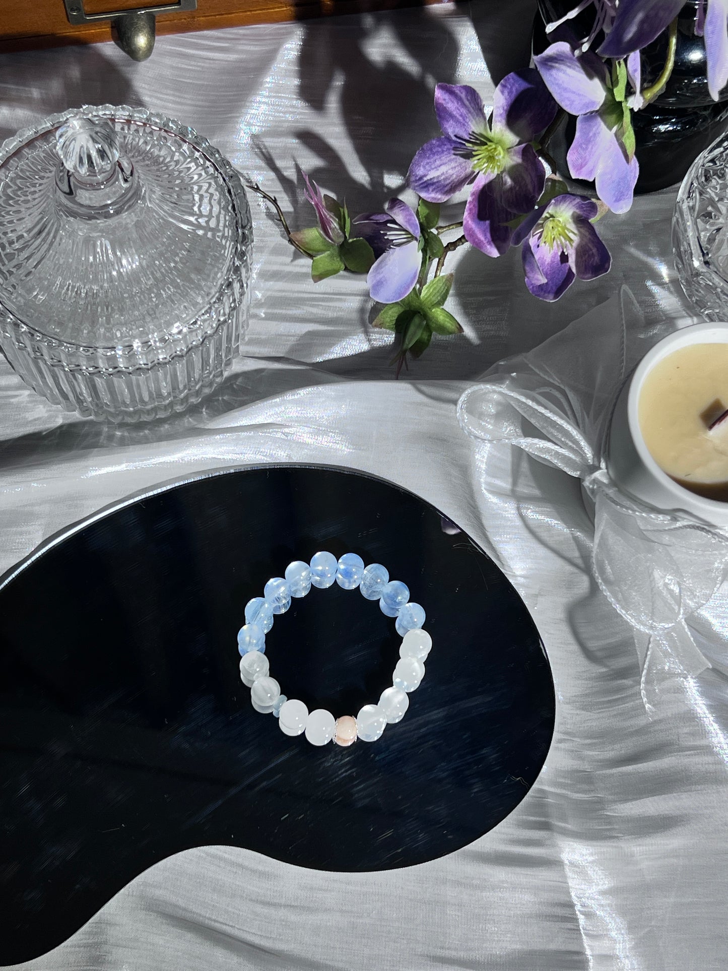 Love Letter - Aquamarine & Afghan White Jade Bracelet