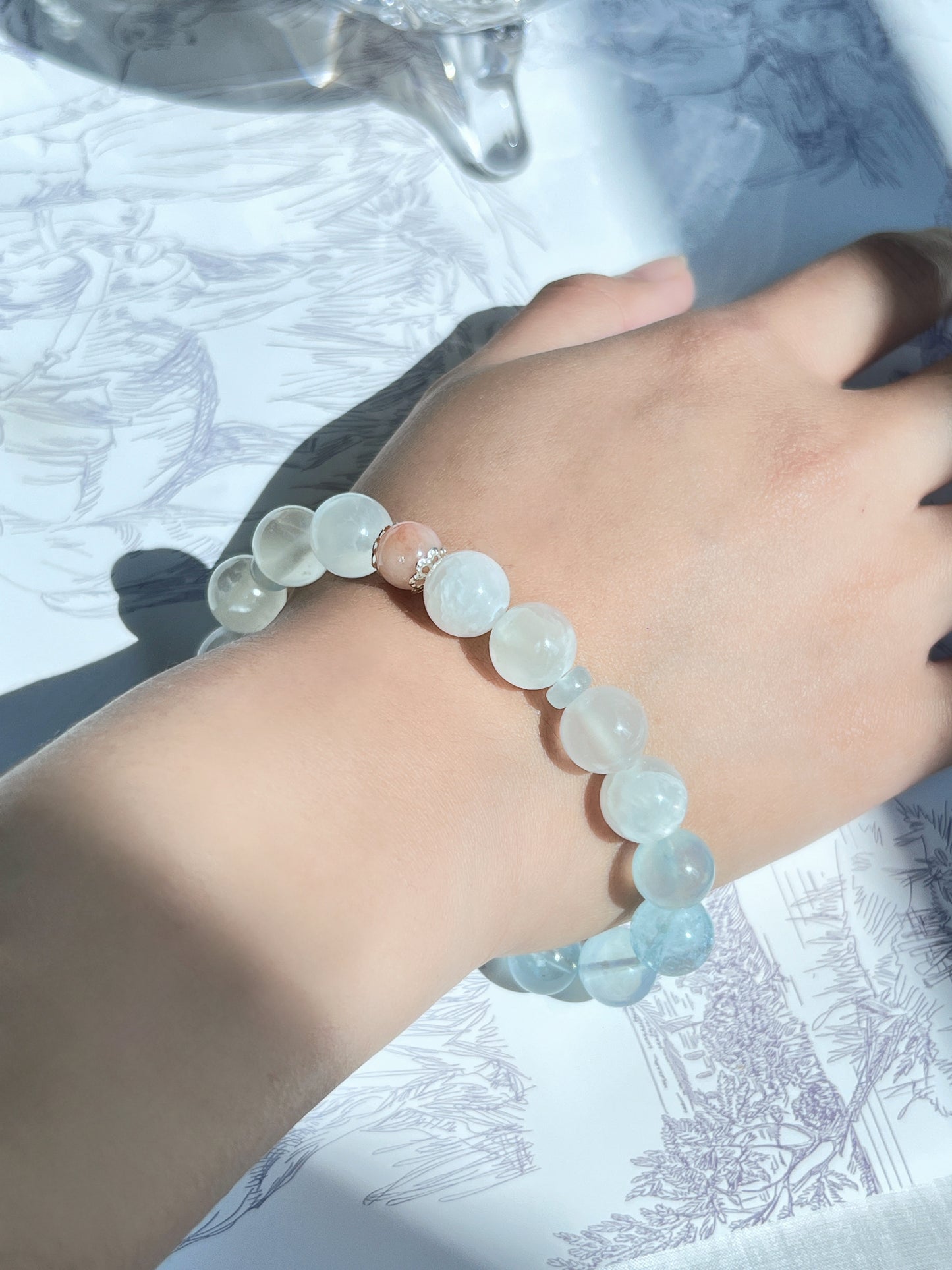 Love Letter - Aquamarine & Afghan White Jade Bracelet