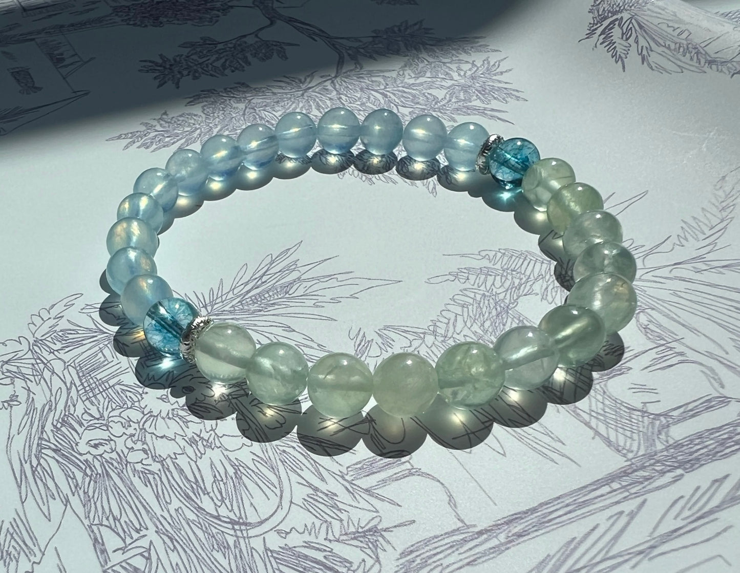 Shadow of Grass - Prehnite & Aquamarine & Blue Cracked Bracelet