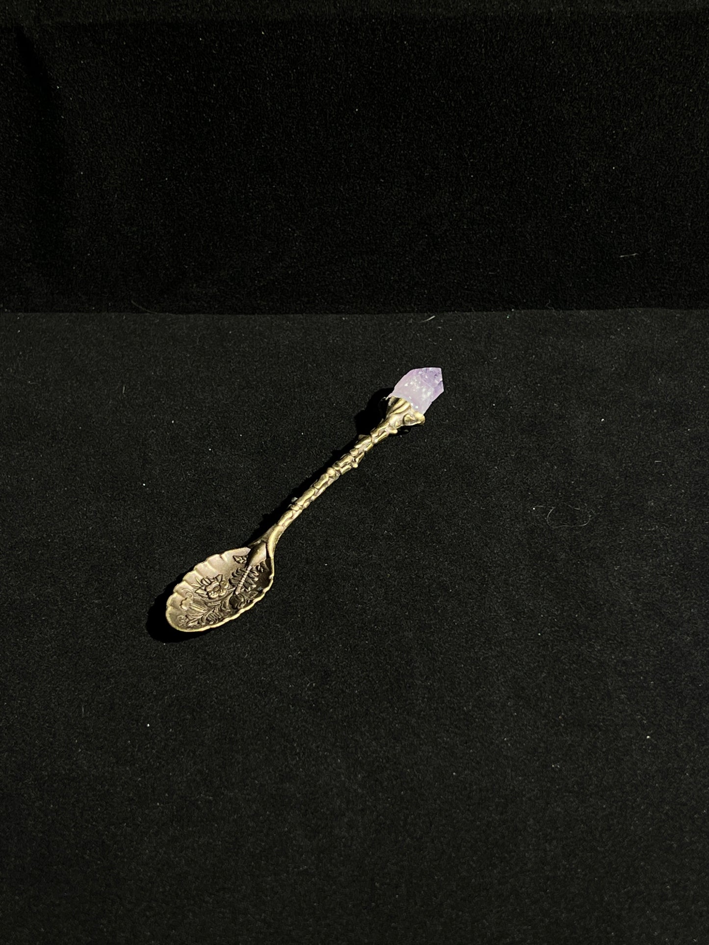 Raw Amethyst European Vintage Carved Spoon