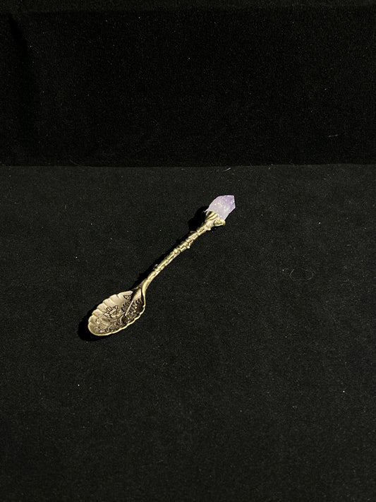 Raw Amethyst European Vintage Carved Spoon