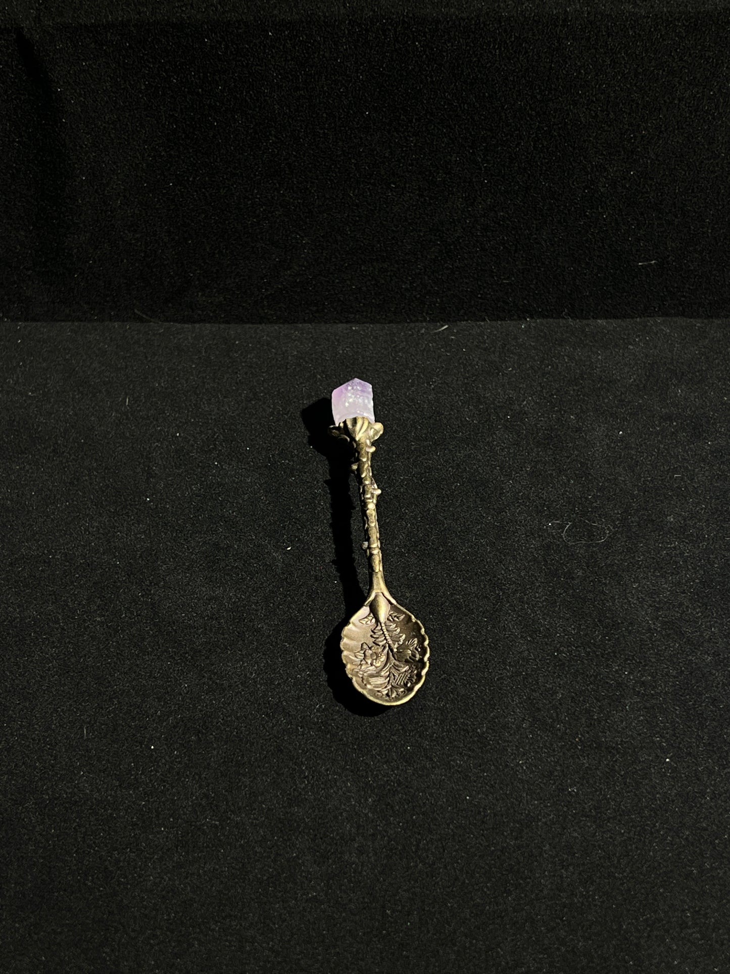 Raw Amethyst European Vintage Carved Spoon