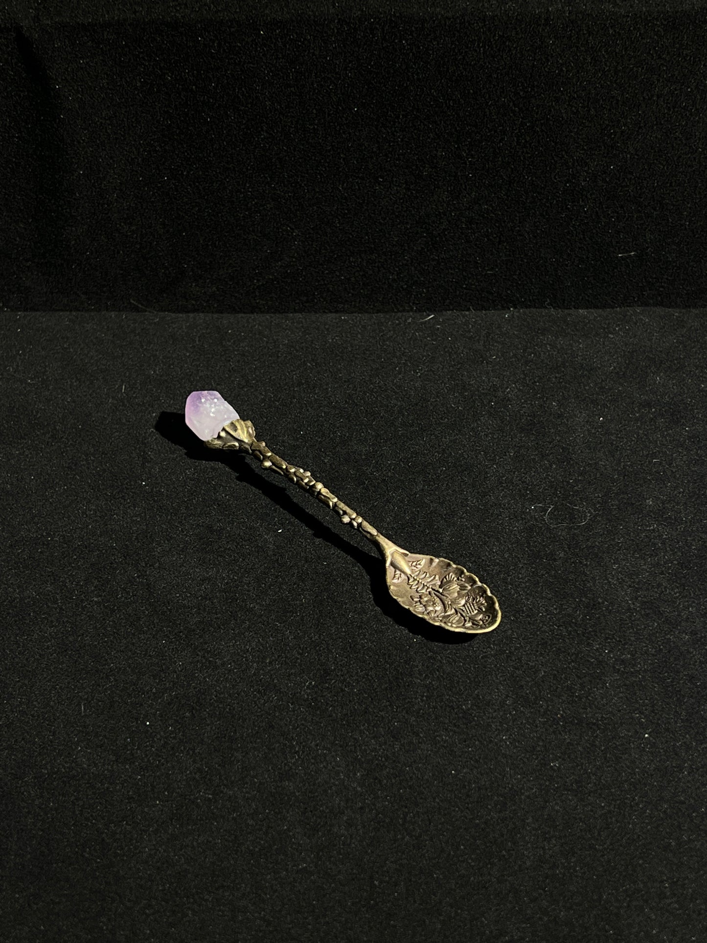 Raw Amethyst European Vintage Carved Spoon