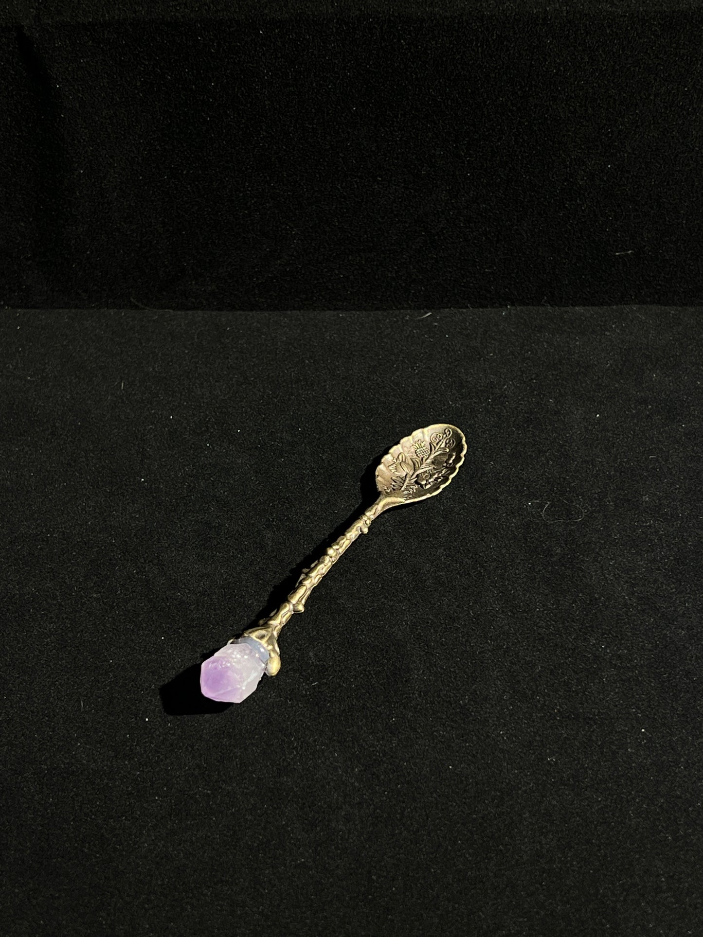 Raw Amethyst European Vintage Carved Spoon