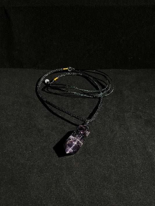 Amethyst Double Pointed Hexagonal Pendant Necklace