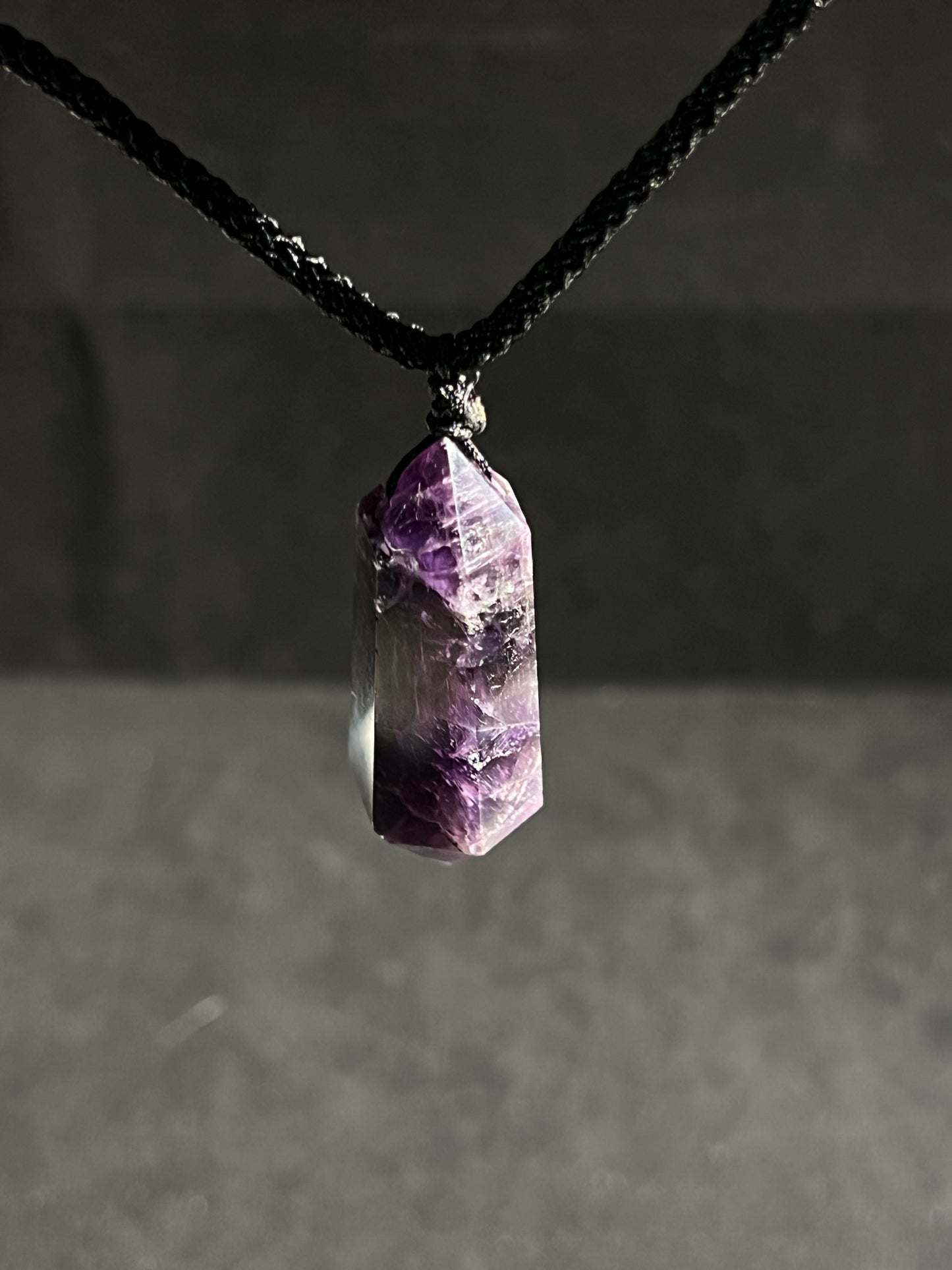 Amethyst Double Pointed Hexagonal Pendant Necklace