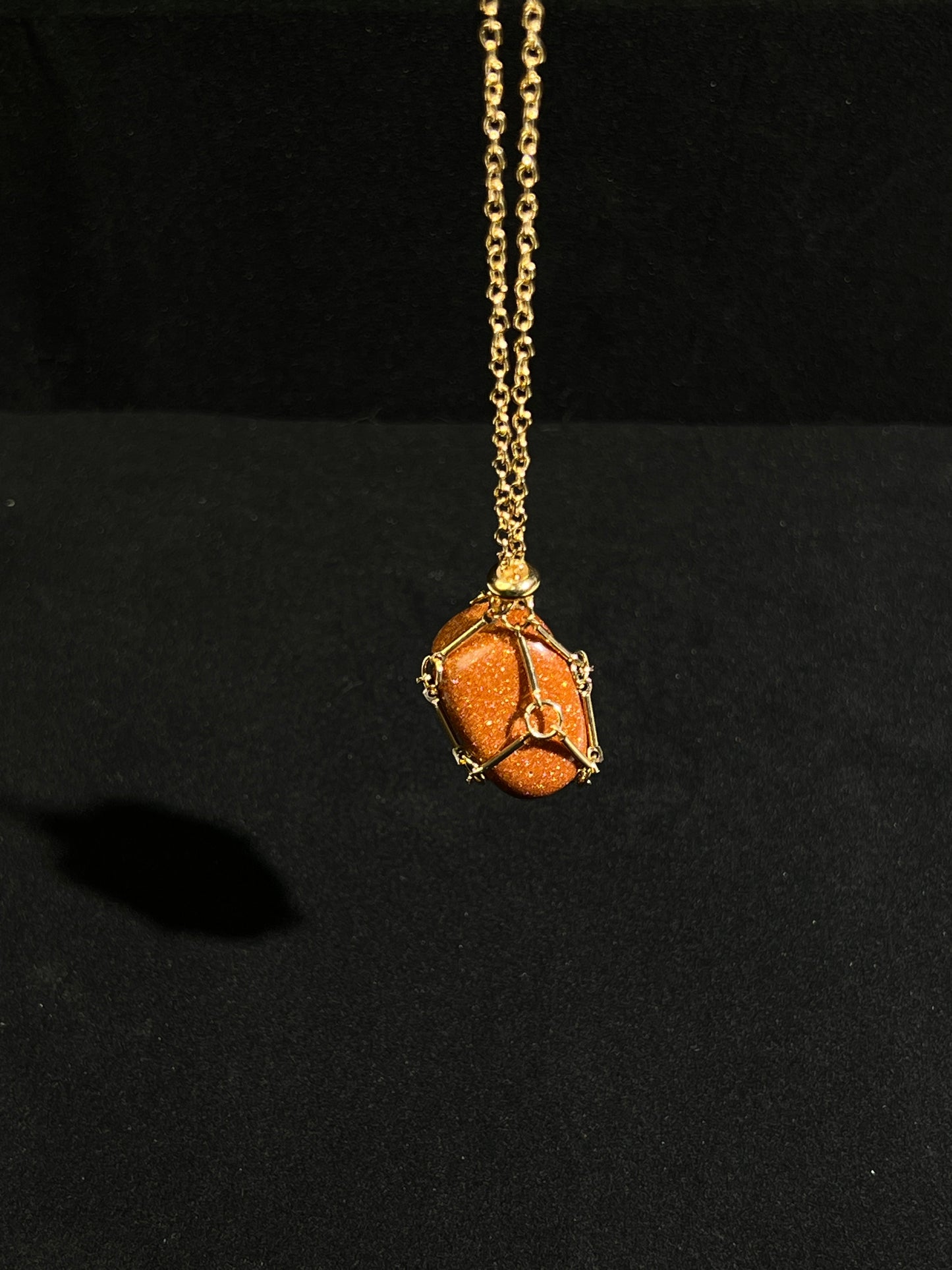 Goldstone with Metal Net Necklace