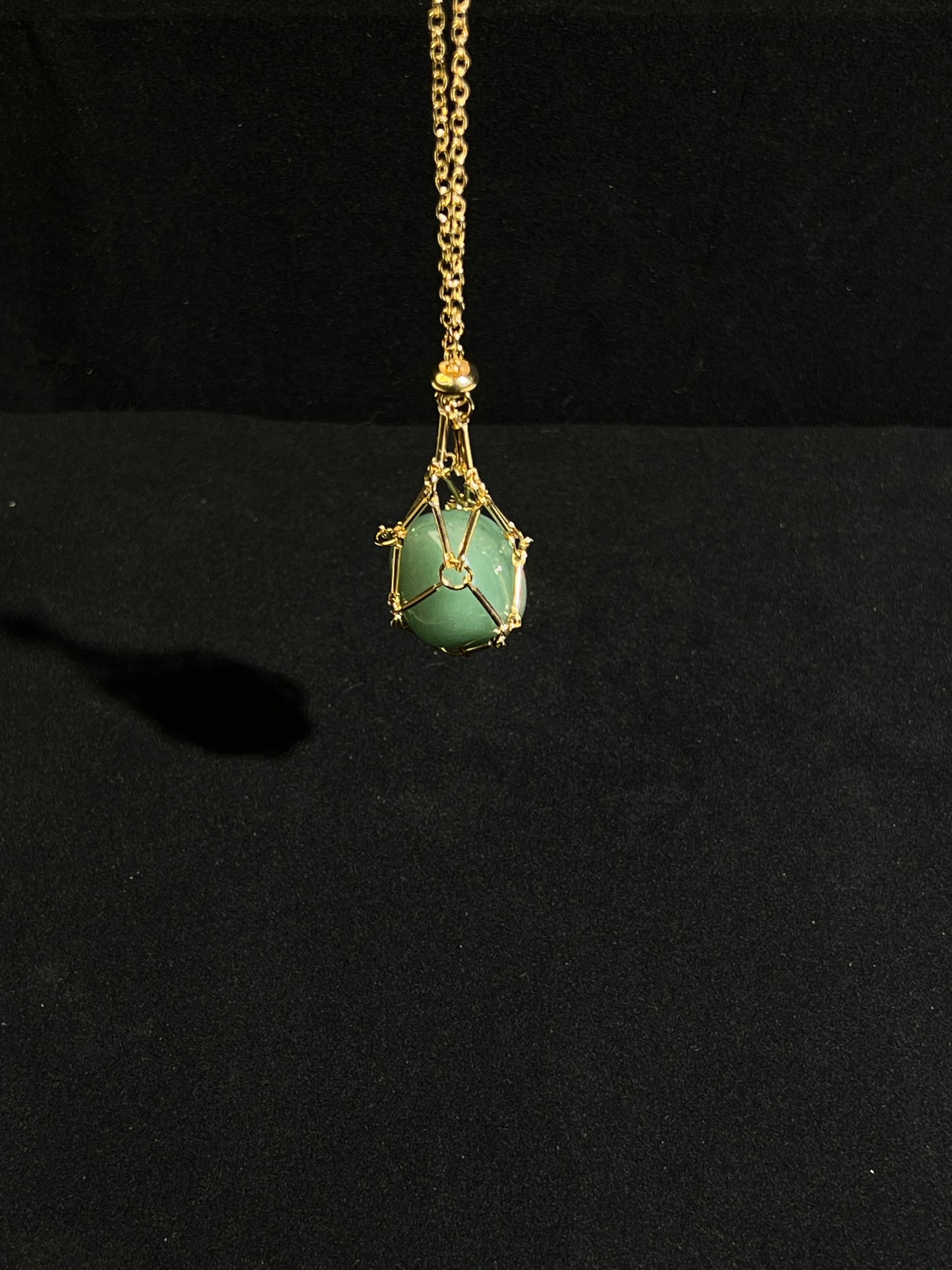 Green Aventurine with Metal Net Necklace