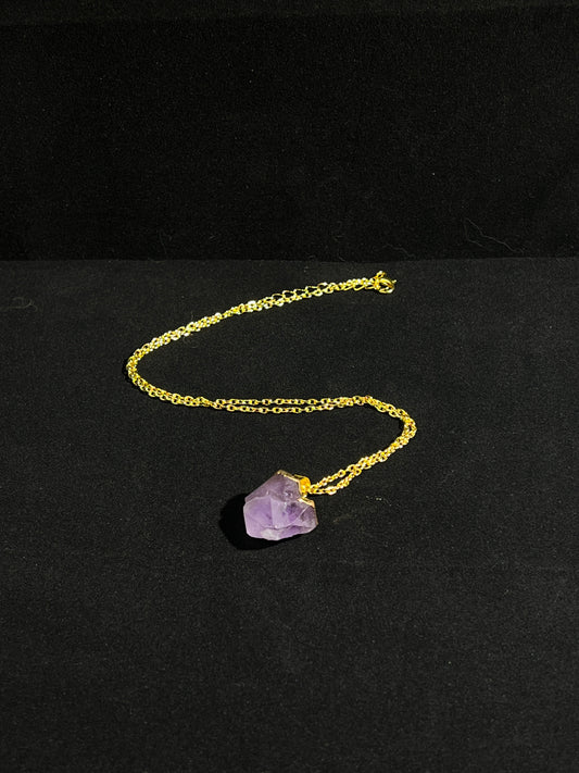 Gold-Plated Raw Amethyst Necklace