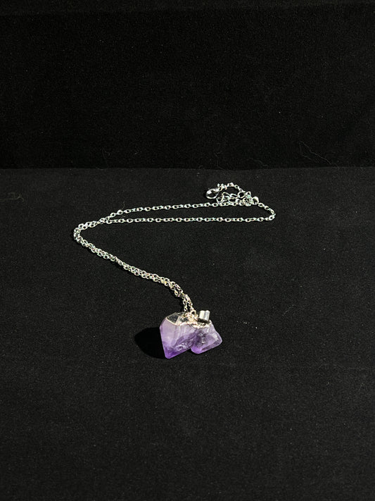 Silver-Plated Raw Amethyst Necklace