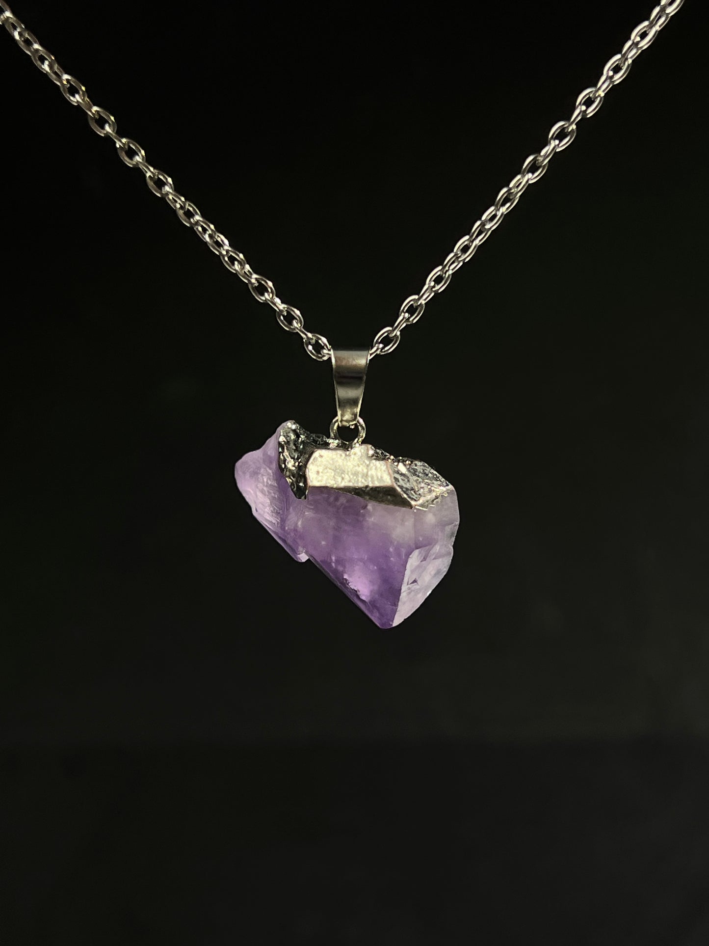 Silver-Plated Raw Amethyst Necklace