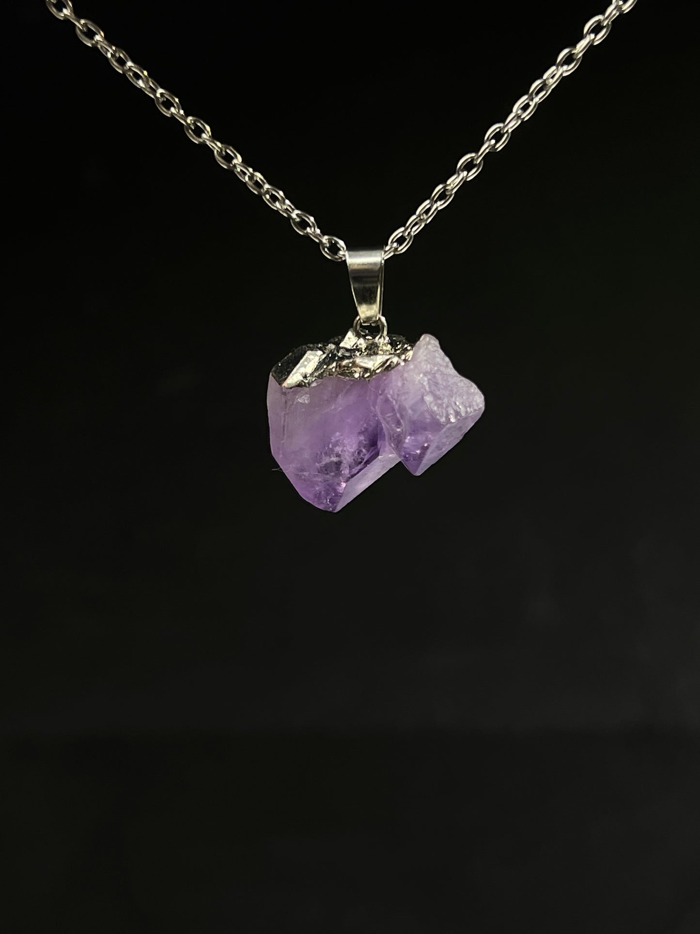 Silver-Plated Raw Amethyst Necklace