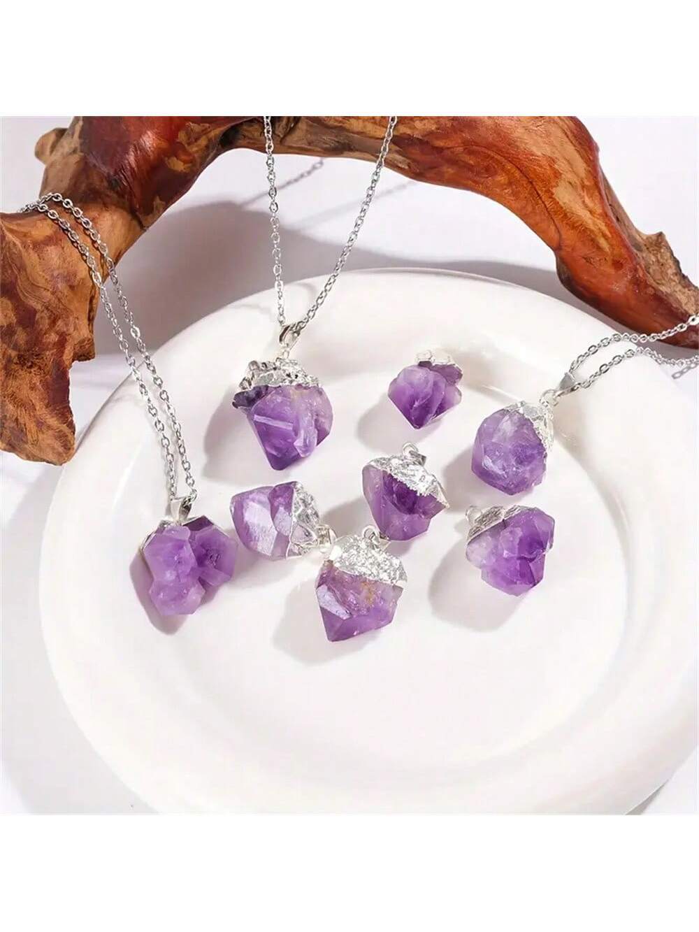 Silver-Plated Raw Amethyst Necklace