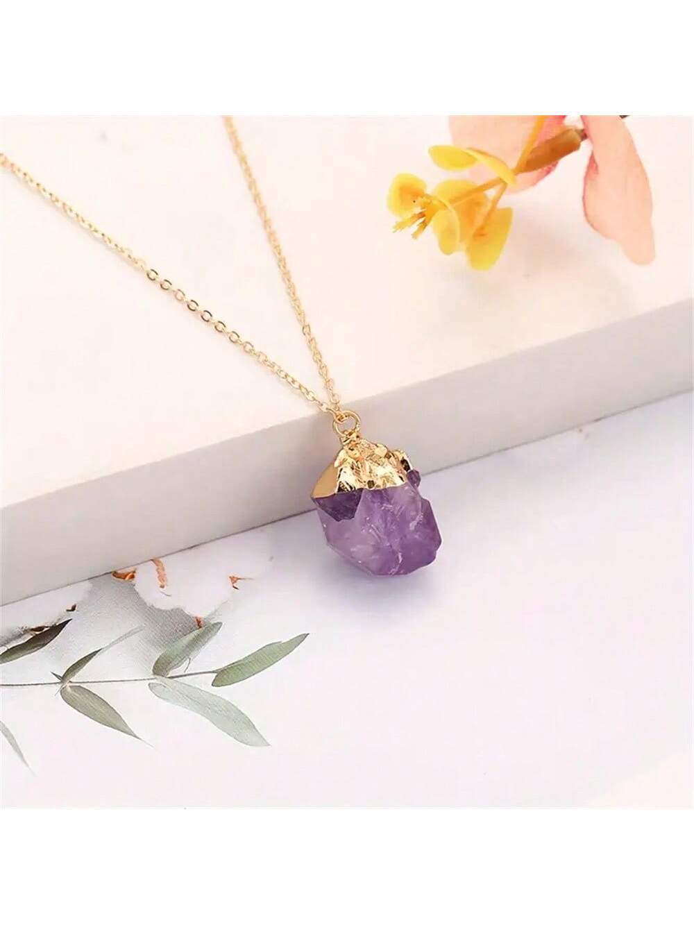 Gold-Plated Raw Amethyst Necklace