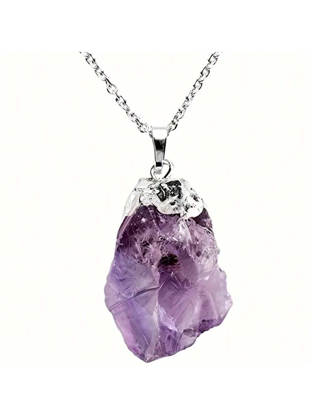 Silver-Plated Raw Amethyst Necklace