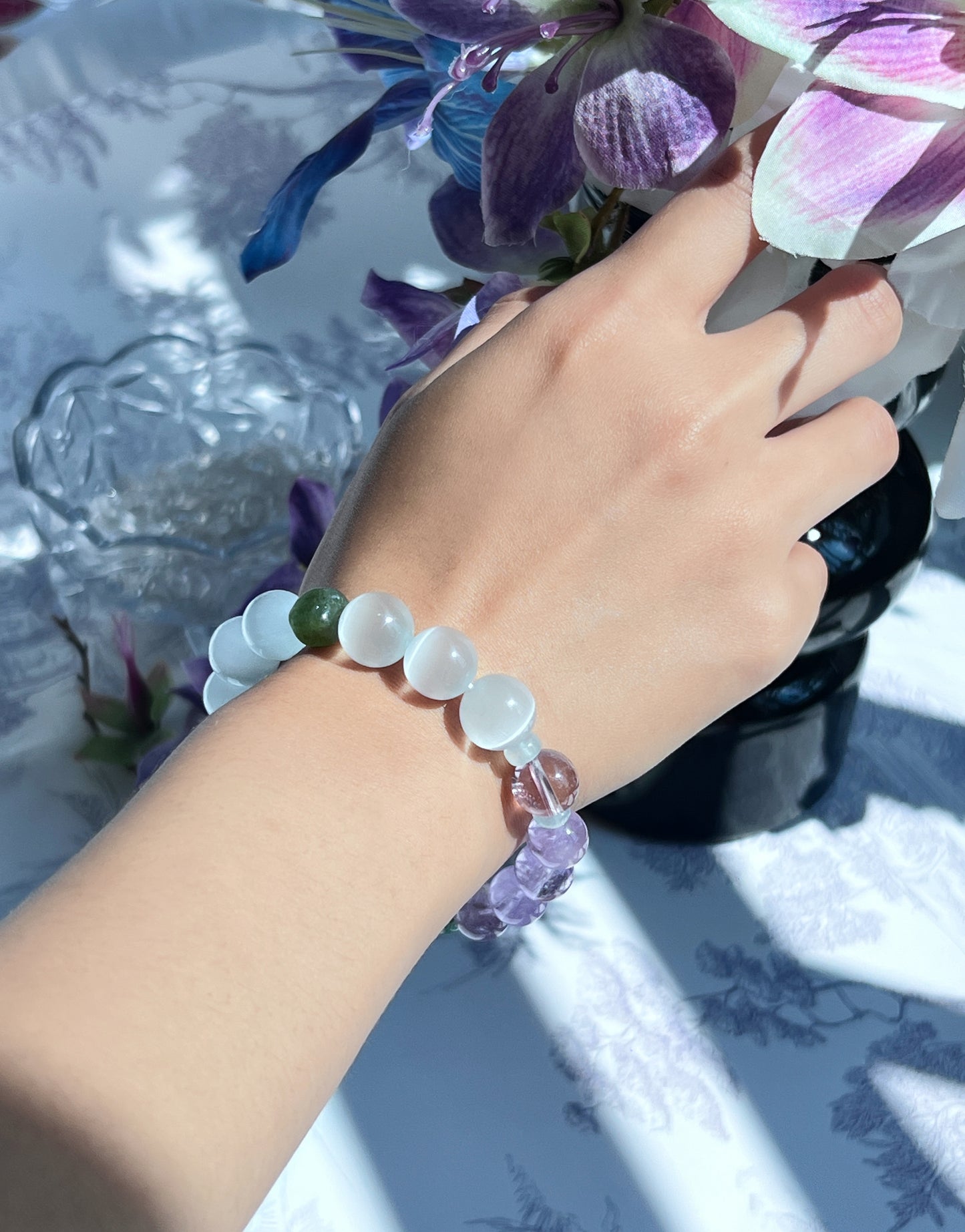 Violet Luna - Amethyst & White Cat's Eye Bracelet