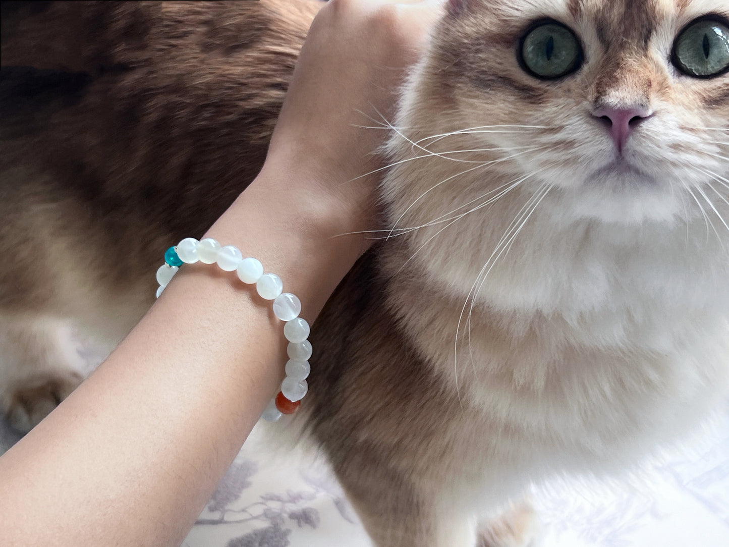 Misty Orange - Afghan White Jade & Golden Silk Jade & Amazonite Bracelet