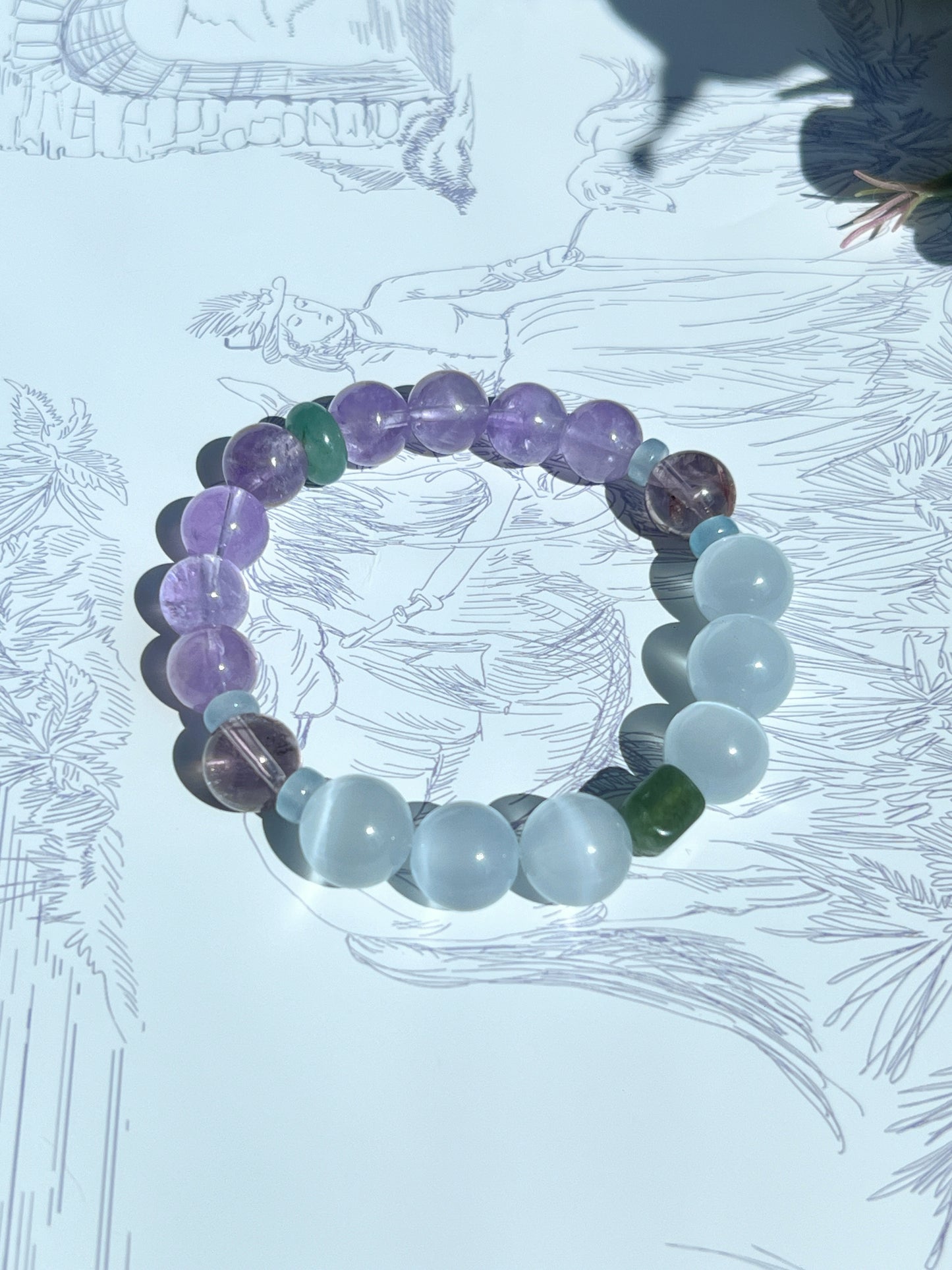 Violet Luna - Amethyst & White Cat's Eye Bracelet