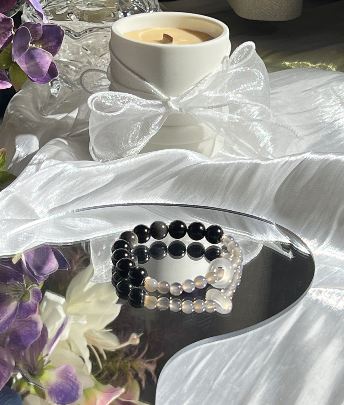 City of Fog - Silver Obsidian & Gray Agate Bracelet