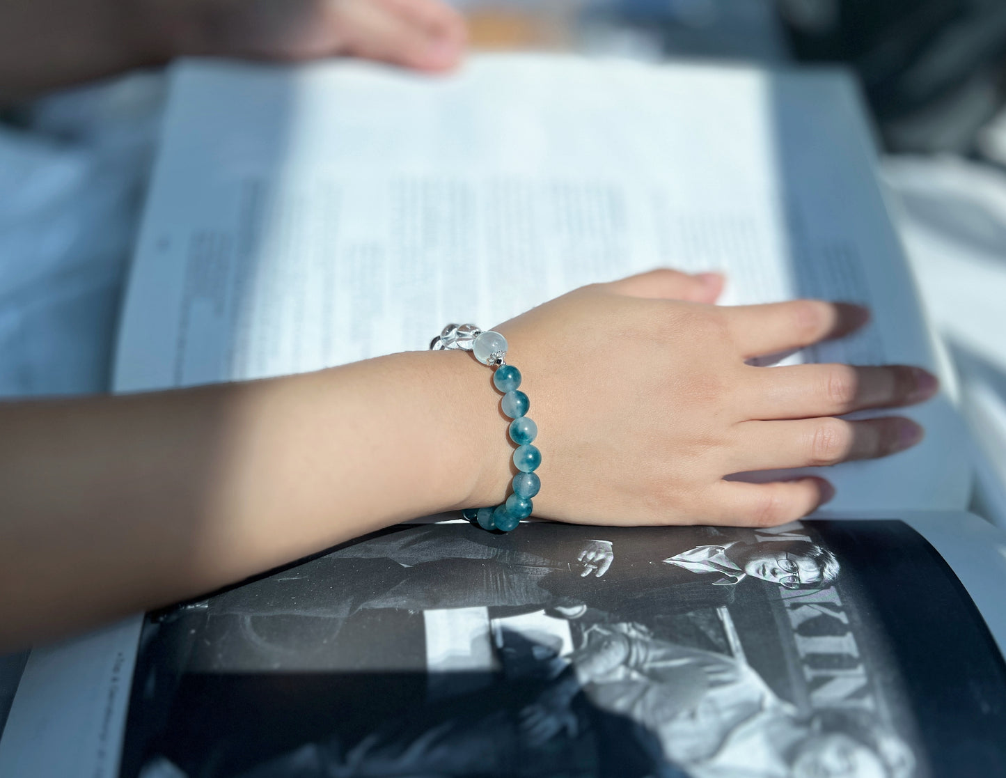 Clear Reflection - Ink Blue Chalcedony & Clear Quartz Bracelet